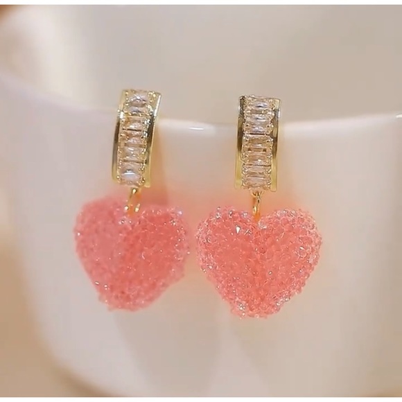 Valentine Pink Crystal Heart Women Earrings - Picture 5 of 7